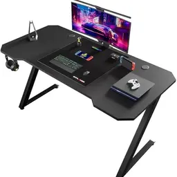 GTPLAYER Gaming Tisch 120 x 60cm - Stabiler PC Tisch mit Kopfhörerhaken, Schwarz