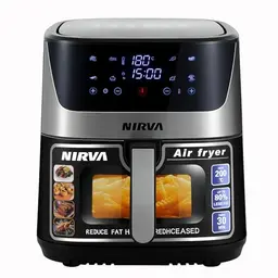 Nirva Heißluftfritteuse 8,5L, ölfrei, 1700W, Antihaft, spülmaschinenfest, Sichtfenster, Schwarz/Edelstahl
