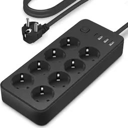 12-fach Steckdosenleiste mit 4 USB-Anschlüssen, Überspannungsschutz, 1,8m Kabel – Schwarz