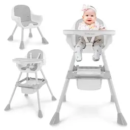 Moby-System Verstellbarer Hochstuhl Magnolia 2in1 mit Tablett – Grau, Ab 6 Monaten