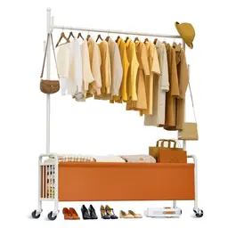 FLOUREE Kleiderständer auf Rollen mit Aufbewahrungskorb, stabil, für Schlafzimmer, Wohnzimmer und Flur, 80 cm breit