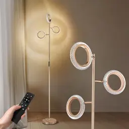 JACKYLED 3-Flammige LED Stehlampe, Farb- und Helligkeitswechsel, Fernbedienung, modern für Wohnzimmer, Büro & Schlafzimmer (Roségold)