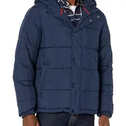 Amazon Essentials Herren Puffermantel mit Kapuze, Marineblau, XL