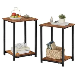 WLIVE Beistelltisch Set 2er, Nachttisch mit offenem Stauraum, Vintagebraun-Schwarz