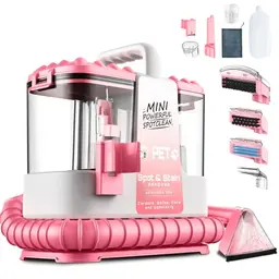 Polsterreiniger 600W Nasssauger mit Zubehör für Teppiche, Sofas, Treppen und Autos, leicht und kompakt, Rosa