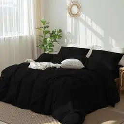 DXHOME Bettwäsche 220x240 cm Schwarz 3-teilig mit Reißverschluss und 2 Kissenbezügen 80x80 cm