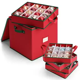MaidMAX Weihnachtskugel-Aufbewahrungsbox mit Trennwänden, 4 Ebenen, abnehmbarer Transporttasche und Griffen, 64 Kugeln, 32x32,5x33cm