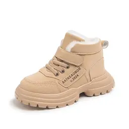 Fudaolee Kinder Winterschuhe Warm Gefüttert Schneestiefel für Jungen und Mädchen - Rutschfeste Wanderboots, Khaki, Größe 36 EU