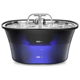 BalimoPet Katzenbrunnen 2,5L, leiser Edelstahl Trinkbrunnen mit Aktivkohlefilter, LED, einfach zu reinigen, Doppelauslauf