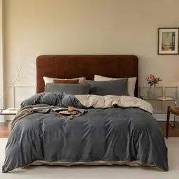 Covebett Winterbettwäsche 155x220 Grau Beige Wende Flanell Plüsch mit Kissenbezug 80x80
