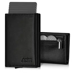 AISIR Wallet, Slim Geldbörse für Herren und Damen mit RFID, 8 Fächer für Kreditkarten und Münzfach (Schwarz)