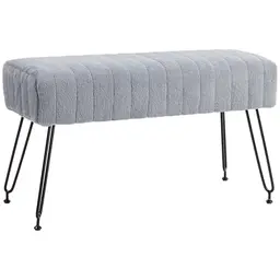 HOMCOM Schuhbank mit Sitzfläche aus Kunstfell, Metallbeinen, grau, 82 x 30 x 47 cm, ideal für Schlafzimmer, Flur oder Wohnzimmer