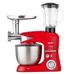DMS 3 in 1 Küchenmaschine mit 5L Edelstahlschüssel, Fleischwolf, Mixer und 1700W Leistung – Rot