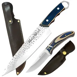 Kochmesser-Set mit Edelstahlgriff und Holster - Jagdmesser & Hackmesser für die Küche