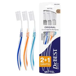 Dr.BEST Original Zahnbürste, mittel, Vorteilspack (2 Stk. + 1 Stk. gratis)
