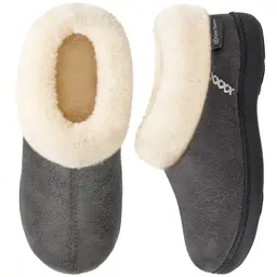 EverFoams Damen Pantoffeln Plüsch, rutschfest und warm, Dunkelgrau, 38/39 EU