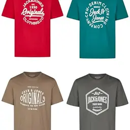 JACK & JONES Herren T-Shirts 4er Pack, Kurzarm, Rundhals, Sommer, XL, Mehrfarbig