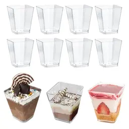 ZFOEFO 50 Stück wiederverwendbare Dessertbecher, transparent, 7.5 x 5.8 x 4 cm, ideal für Mousse, Pudding und Eiscreme