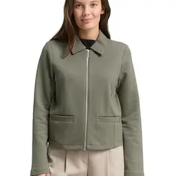 Tom Tailor Damen Jacke - Regular Fit, Reißverschluss, Cloudy Green, S EU