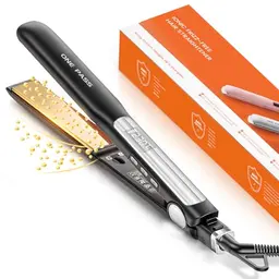 Faszin 2-in-1 Glätteisen für Locken und Glätten, schnelles Aufheizen, Titanplatten, Haarglätter mit LCD, 130-230°C, schwarz