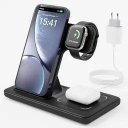 3-in-1 Wireless Charger - 15W Charging Station for iPhone, Apple Watch, and Earbuds