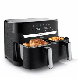 Tefal Dual Easy Fry Heißluftfritteuse mit Doppelkammer, 7 Programme, schwarz