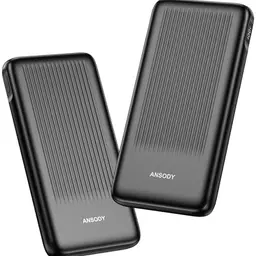 ANSODY Power Bank 10000mAh - 2 Stück, Klein und Stark, LED Display, kompatibel mit iPhone, iPad, AirPods (Schwarz)