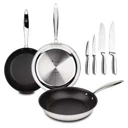 MasterPRO Argent 3 - Pfannen- und Messerset mit 3 Edelstahlpfannen und 4 Edelstahlmessern