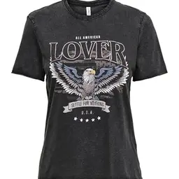 Only Damen Top, Schwarz mit Print: Lover, Größe XL