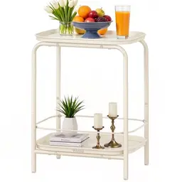 VASAGLE Beistelltisch modern 2 Ebenen, Nachttisch & Sofatisch, cremeweiß
