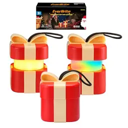 EverBrite 3er-Set Weihnachtslaternen, Fünffarbige Geschenkboxen für Innen & Außen, Leuchtende Weihnachtsdeko, Batterien enthalten