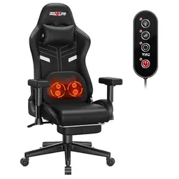 Douxlife Gaming-Stuhl mit Massage und Heizfunktion, Ergonomischer Bürostuhl mit Fußstütze, Schwarz