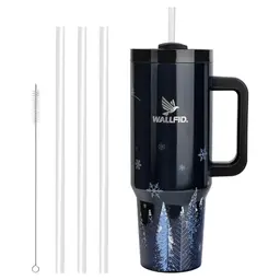 WALLFID 40oz Thermobecher - Vakuum-Isoliert mit Deckel und Strohhalmen für Heiß- und Kaltgetränke (Ebenholz Hydra)