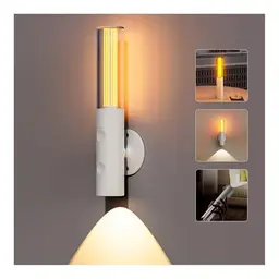 Feallive Wandleuchte Innen, Kabellose Lampe mit 3 Helligkeitsstufen, Warmlicht, 360° drehbar, für Wohnzimmer und Flur (Weiß)
