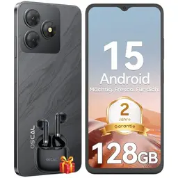 OSCAL Flat 2 Handy ohne Vertrag, 6.56'' HD+ Smartphone, 12GB RAM, 128GB Speicher, 13MP Kamera, 5000mAh, Dual SIM, 2 Jahre Garantie
