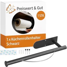 Küchenrollenhalter Wand schwarz mit Abroll-Bremse, kompatibel mit Zewa, rostfrei, für XXL Küchenrollen