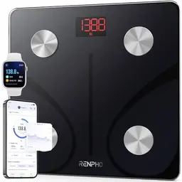RENPHO Körperwaage Digital mit App, 180 kg/400 lbs, für Körperfett, BMI, Muskelmasse, BMR – Schwarz