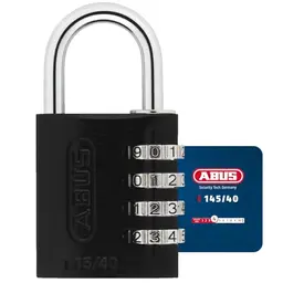 ABUS Zahlenschloss 145/40 Schwarz – Aluminium-Vorhängeschloss mit Nummerncode, Sicherheitslevel 4