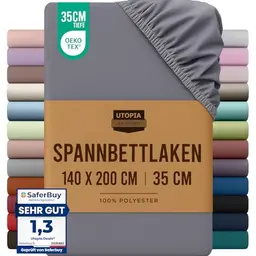 Utopia Bedding Spannbettlaken 140x200cm Grau - Oeko-Tex Zertifiziert