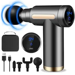 AQXONG Mini Muskelmassagepistole – Tragbare, ultraleise Massagepistole mit LCD Display, 6 Geschwindigkeiten und 4 Aufsätzen