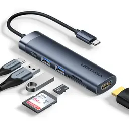 VENTION USB C Hub 6 in 1 Docking Station mit 4K HDMI, USB A 3.0, SD/TF Kartenleser und 100W PD Ladeanschluss