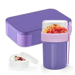 XJIANFU Brotdose Kinder 900ml & Müslibecher Set 350ml + 450ml - Auslaufsichere Bento-Box (Lila)
