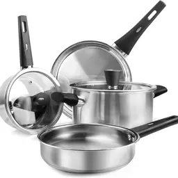 6-teiliges Induktions Töpfe Set aus Edelstahl mit Deckel - spülmaschinenfest und für alle Herdarten geeignet
