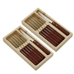 SanheKit Steakmesser-Set, 8-teilig, Edelstahl, ergonomischer Holzgriff, gezackte Tafelmesser