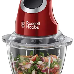 Russell Hobbs Mini Zerkleinerer Desire Rot mit Glasbehälter und Deckel (500ml) für Gemüse, Obst und Fleisch