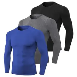 Doorslay 3er-Set Herren Fitness Langarm-Kompressionsshirts Quick Dry für Workout und Laufen