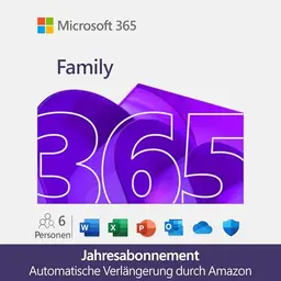 Microsoft 365 Family | 1 Jahr | für bis zu 6 Personen | Office Apps & Cloudspeicher