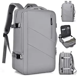 LXQMHB Herren Rucksack für 15,6 Zoll Laptops, erweiterbar, mit USB Ladeanschluss, wasserdicht, grau