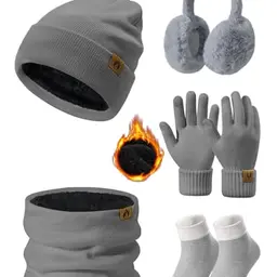 PASUDA Winter Set für Damen: Mütze, Schal, Handschuhe (Grau, One Size)