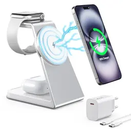 MagSafe 3-in-1 Ladestation für iPhone und Apple Watch, kabelloses Ladegerät für AirPods Pro (Silber)